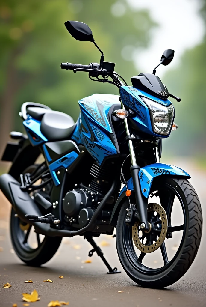 give hero xpulse 200bike wraps unique black and sky blue give side profle and wrps design
