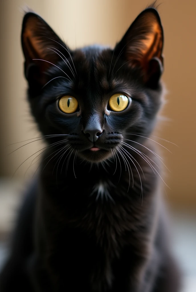 black kitten, cuteness, love you, round yellow eyes, House cat