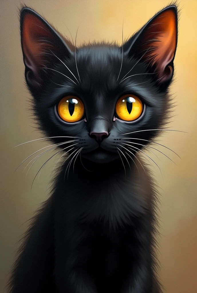 black kitten, cuteness, love you, round yellow eyes, House cat, Non-factual, painting