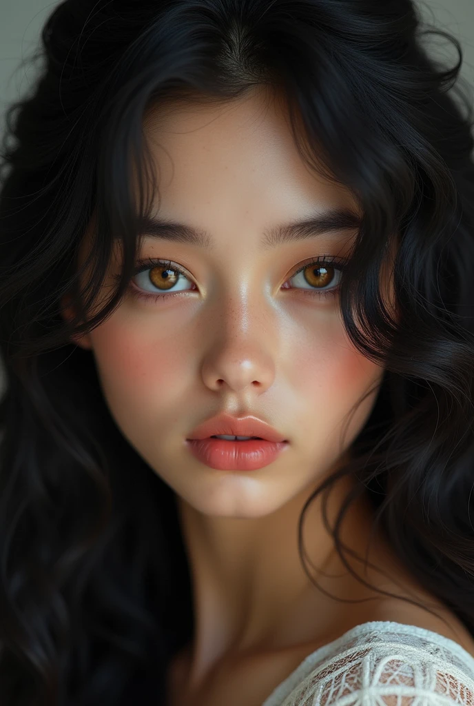 Beautiful girl
Black hair
Caramel eyes
Curly hair