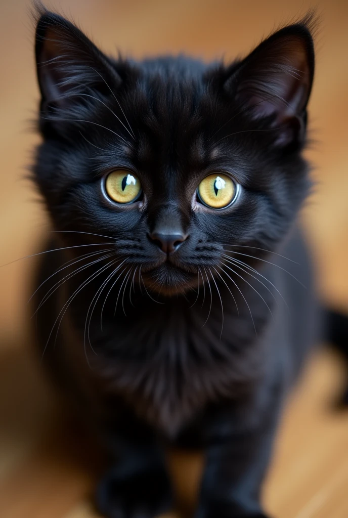black kitten, cuteness, love you, round yellow eyes, House cat, happy