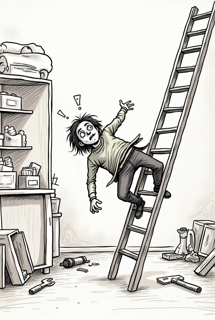 Make an easy drawing of a person who just fell from a ladder