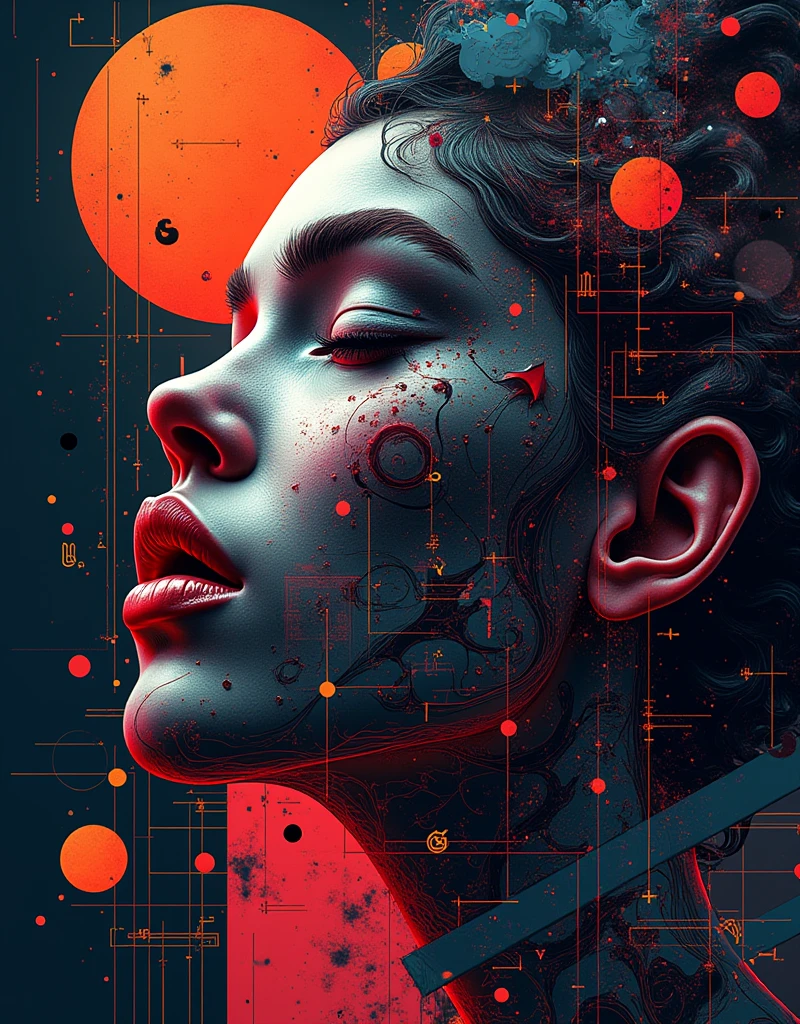 Typography Poster、Distorted typography、abstract geometrical shapes、Complex patterns、Striking colors、Dramatic lighting、Photorealistic、8k、high quality、professional、masterpiece、Digital Art