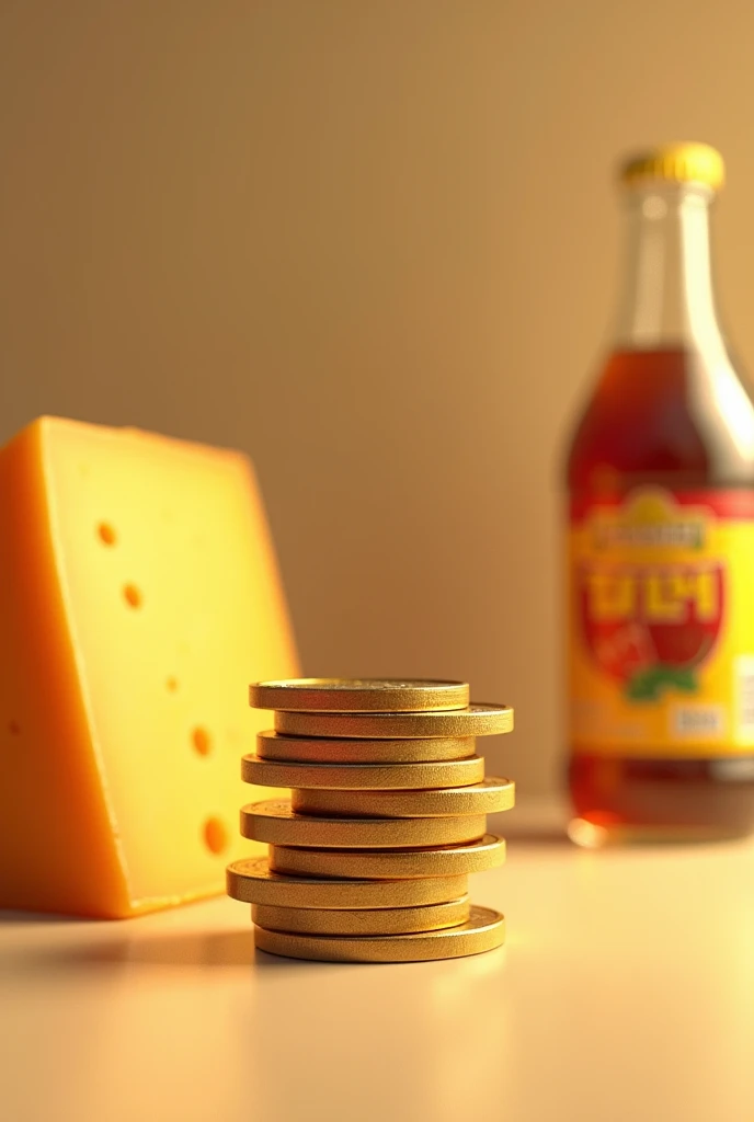Image that says ,30 pesos is worth a kilo of cheese .with a cheese and a soda in the background