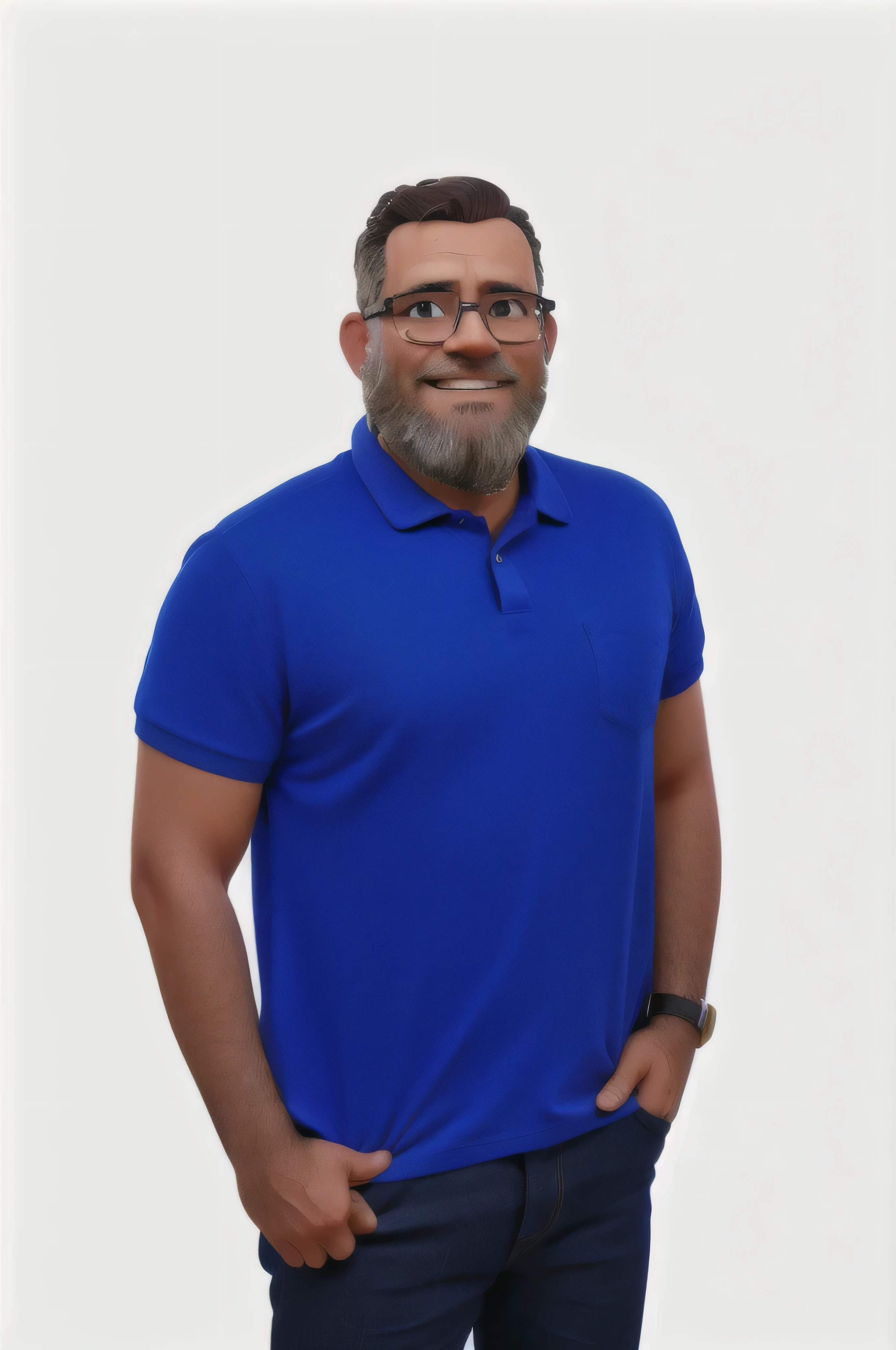 Man in blue shirt, with beard and glasses