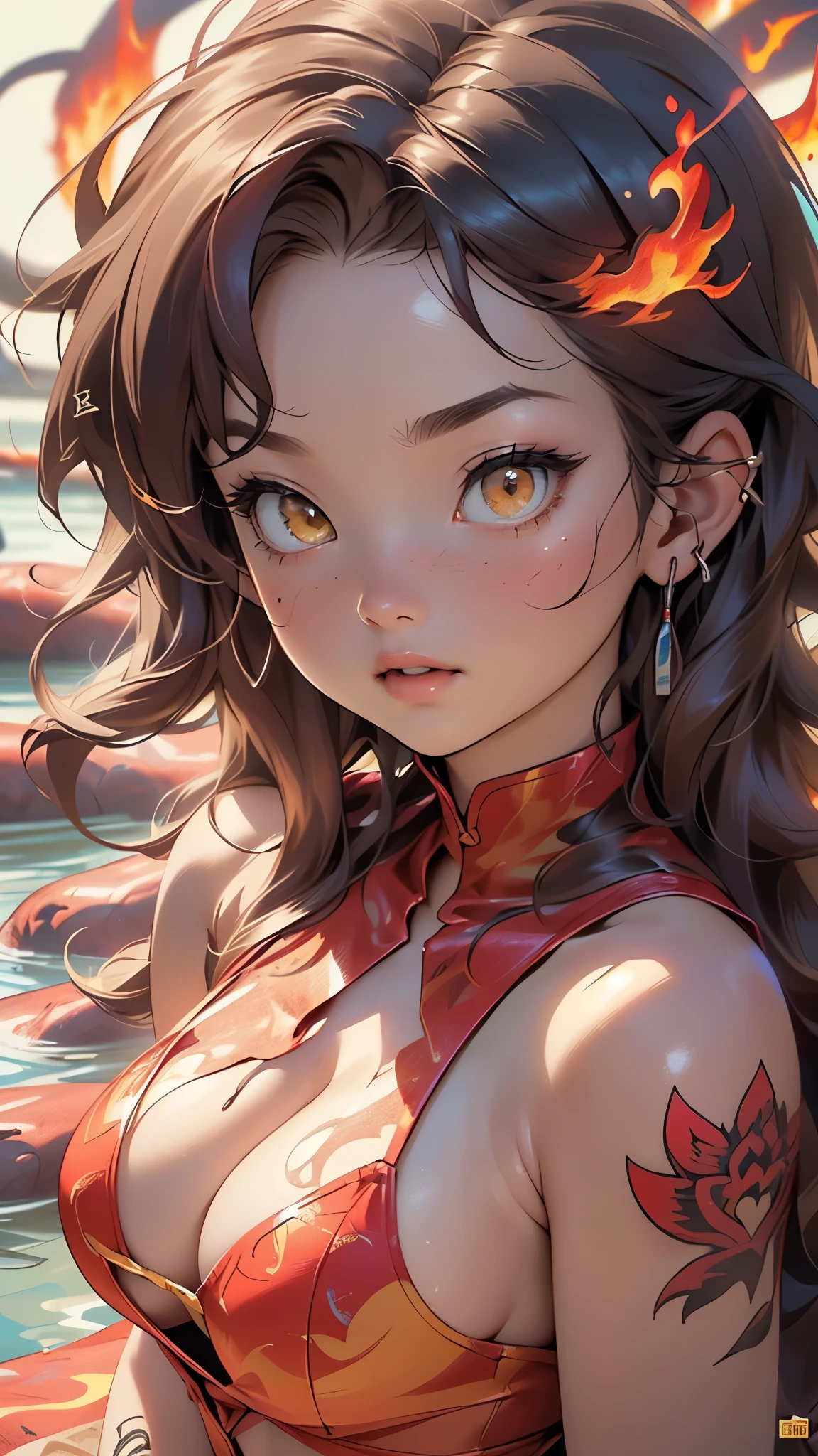 (Foco Positivo),, dynamic lighting, art-station, poster, Volume Lighting, Rostos Muito Detalhados, Papel de Parede 8k, 1 Menina de Cabelo Branco Longo, Ornamento de Cabelo com Franjas Vermelhas, Peony Flower Hair Ornament, dynamic perspective, China-style, Hanfu Branco, Faixa Vermelha, Fita Voando, sedution, Sexy, Pintura a Tinta Tradicional Chinesa, Nuvens Brancas Cercadas, dynamic perspective, film lighting,