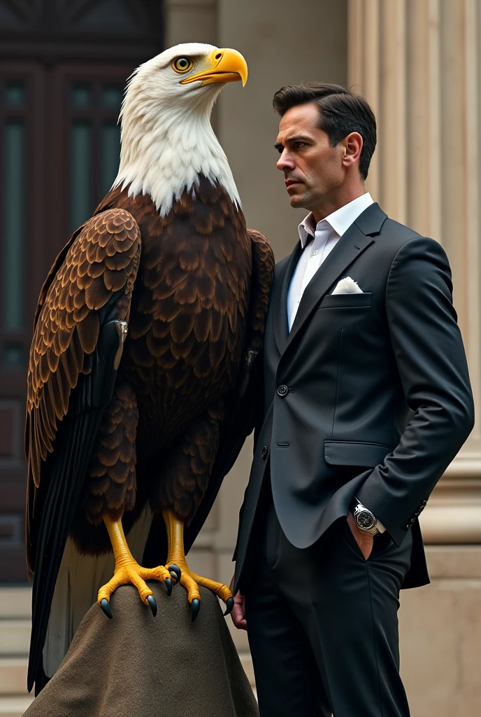 An eagle next to a leader in a suit