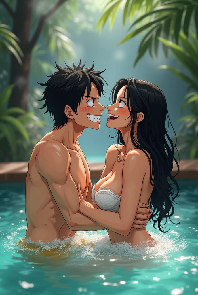 One piece luffy and naked boa bath seen
