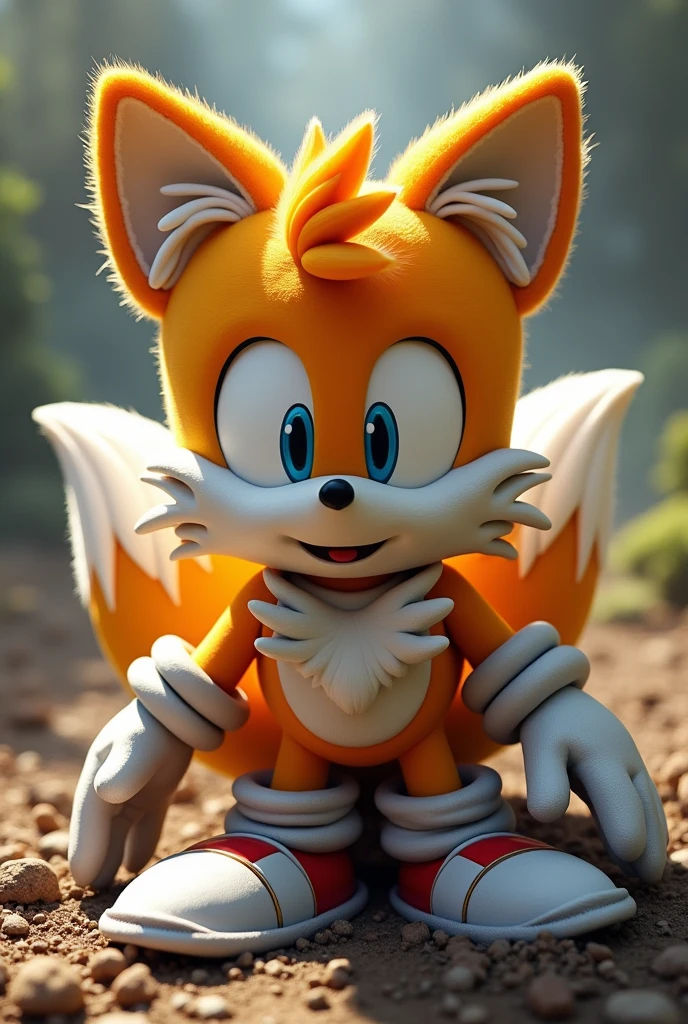 Tails The fox from the famous game Sonic the Hedgehog finds himself crushed under Doctor Eggman&#39;s butt 