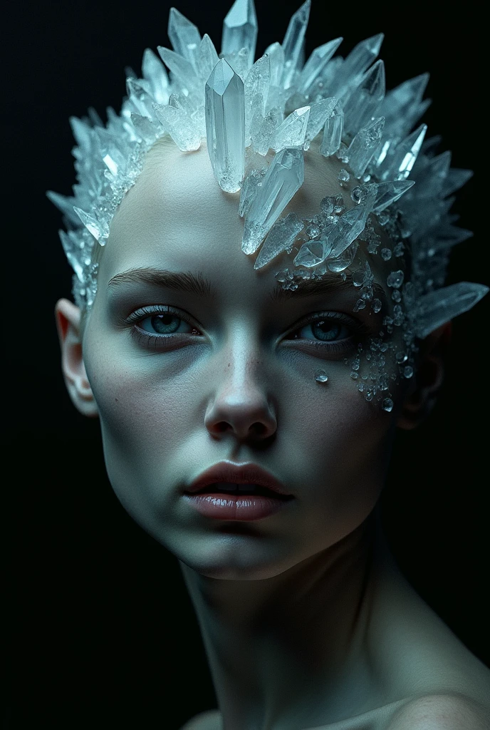 Image of a dark face half made of crystals.