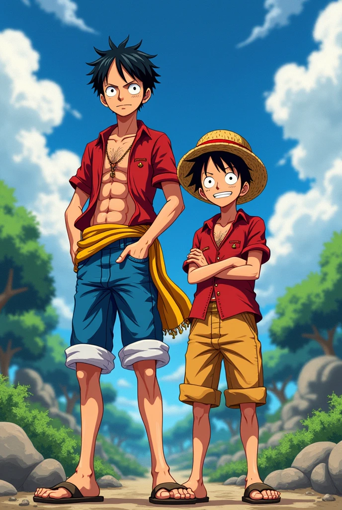 ey D. Luffy and a fraternal twin brother beside him.