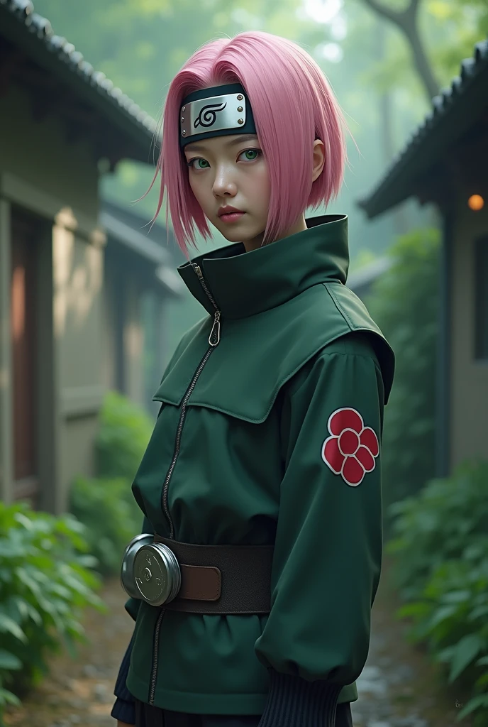 dark fantasy,sakura haruno live action,actress yui aragaki green eyes real life,konoha,sakura haruno&#39;s clothes,short pink hair,bandana of konoha atriz yui aragaki real life live action 