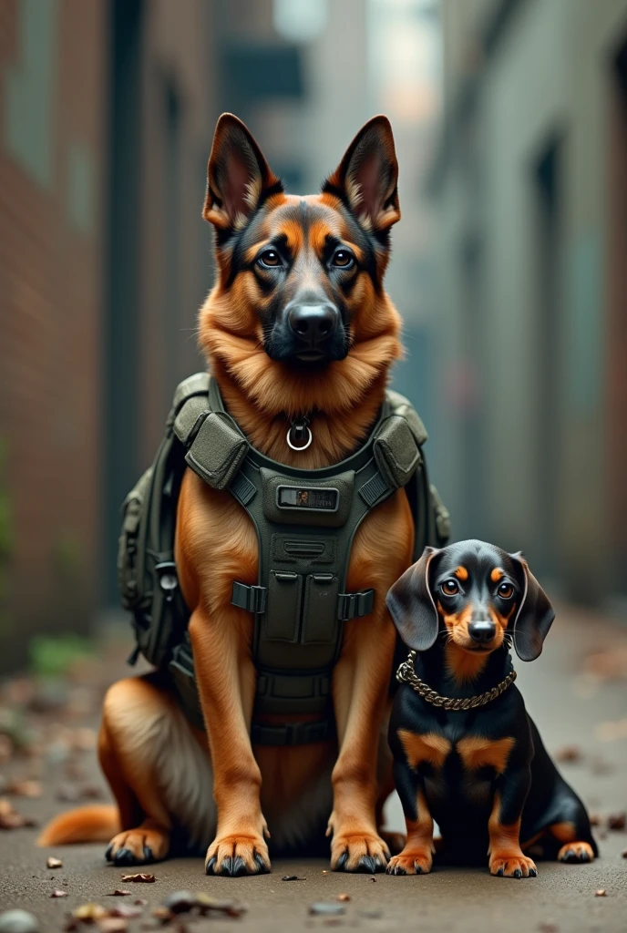 German Shepherd Commando Dachshund Sitting