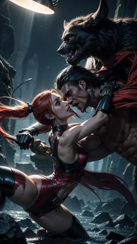 Capturing the mythical feat of Harley Quinn as he subdues Cerberus, this stunning image depicts the hero's strength and bravery in vivid detail. The scene unfolds with Hércules' muscular frame grappling with the beast, its razor-sharp teeth and triple-headed fury portrayed with fierce intensity. Drenched in rich, vibrant colors and exquisite detail, the image is a masterful painting that exudes a sense of epic grandeur and myth--- 3d render trending on art station, photorealistic dark concept art, trending on attestation 64k, horror cgi 64k, 3d render character art 64k, hyperrealist concept art 64k, UHD, Shot with Canon EOS Rebel T7, Manual mode (M), shutter speed of 10-15 seconds, aperture f/2.8, ISO 200.