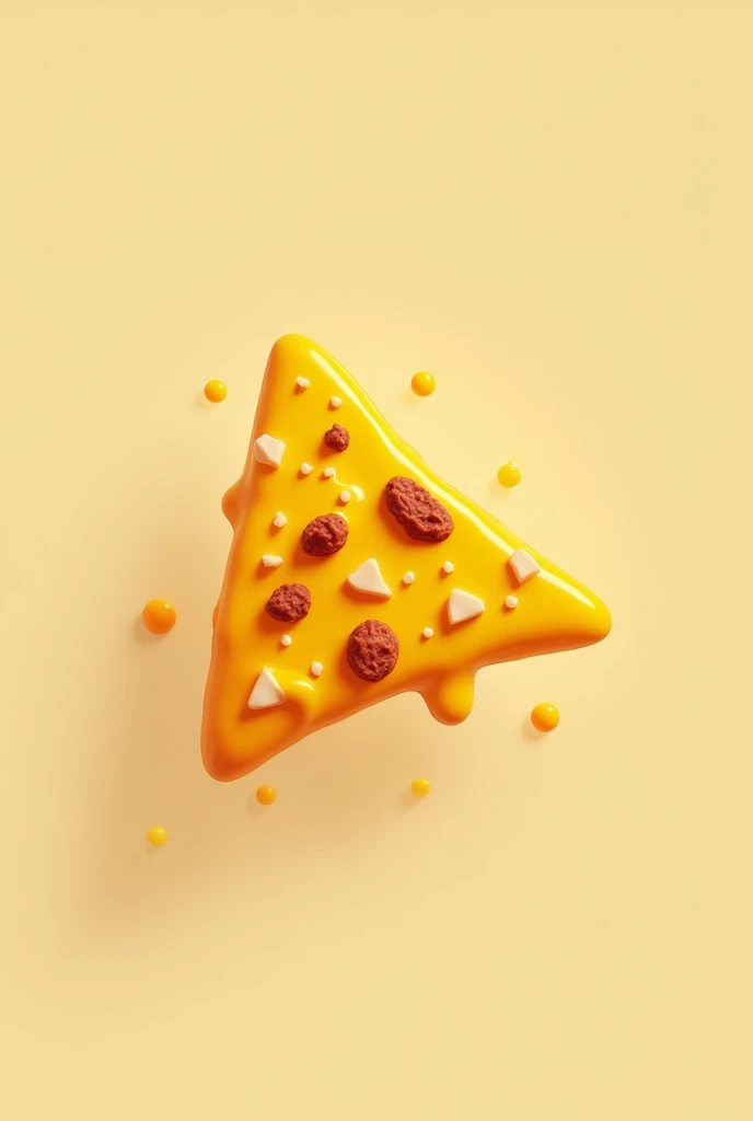 An animated nacho logo but only with cheese and small pieces of meat a triangular nacho 
