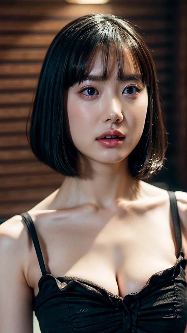 (1 girl, Girls, Full body portrait, Large Breasts, Short Bob Hair, White bra, panties), Fair-skinned, Glossy Lips, skinny, Body Type, Delicate and sexy collarbone, Highest quality, RAW Photos, Realistic, face, Incredibly beautiful girl, cute, Depth of the written border, High resolution, 超detailed, detailed, Very detailed, extremely detailed eye and face, Sharp pupils, Sharp focus, Cinema Lighting