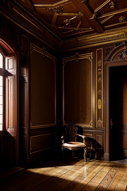 Interior rooms of the most sinister castle in the world, very baroque, beautiful colors 