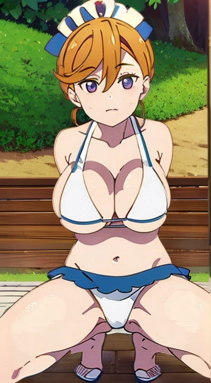 NSFW、(Best Quality, masutepiece, 超A high resolution,Photorealsitic、Official art,top-quality、)、Sunny Beach、artoria、maikurobikini、Colossal tits、kindly smile、Smile embarrassedly、Sleeveless、Chignon Hairstyles、Squat and open your legs wide、
