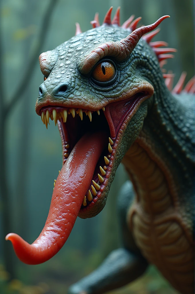 Monster covering a human penis with its giant, slimy tongue