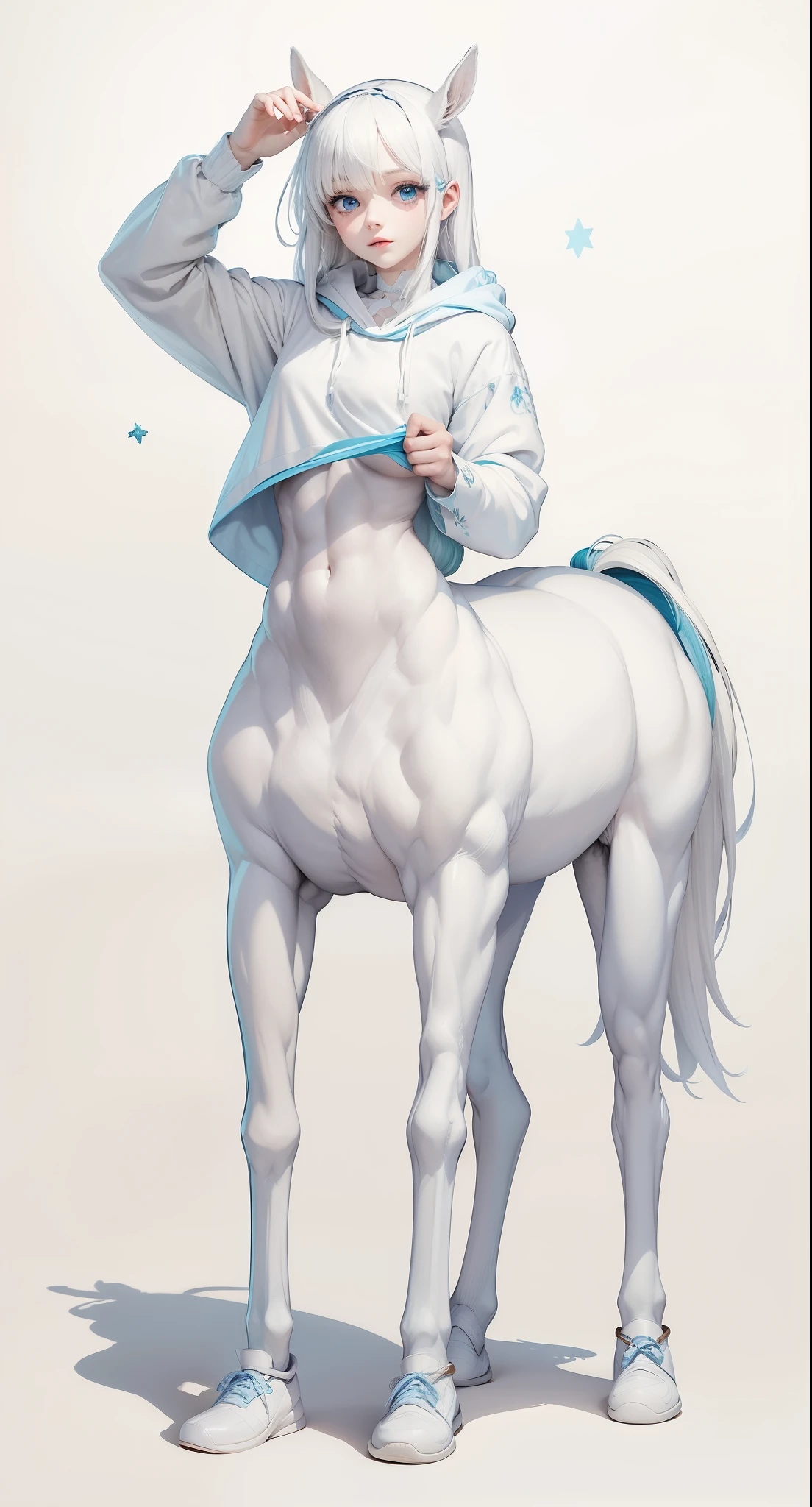 Centaur Lady,White hair band,Blue eyes,,White yarn stretches from the head to the body