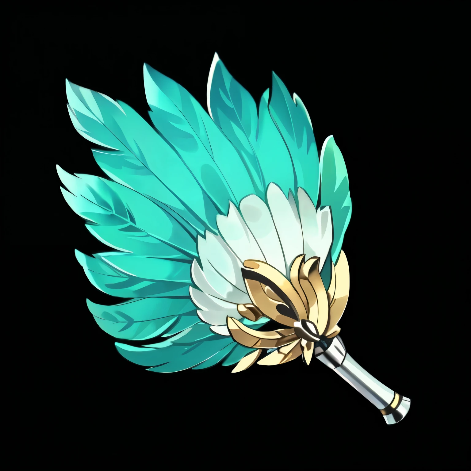 masterpiece, (Very detailed), Game Icon, prg game items, White,Feather fan, Chinese pattern,Realistic icons, black background, Simple background,