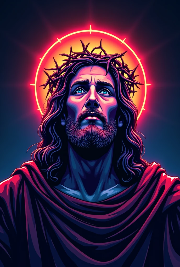 Face of Christ the King in neon sign continuous line vector