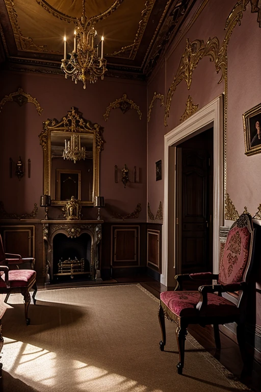 Interior rooms of the most sinister castle in the world, very baroque, many beautiful colors