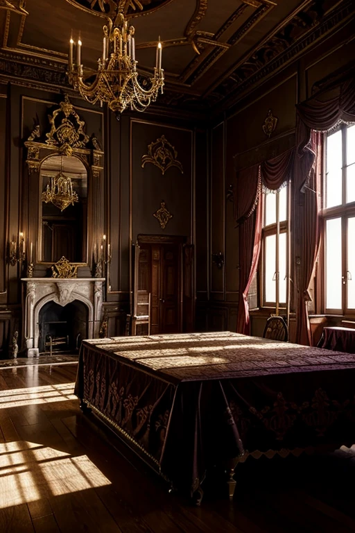 Interior rooms of the most sinister castle in the world, very baroque, many beautiful colors 