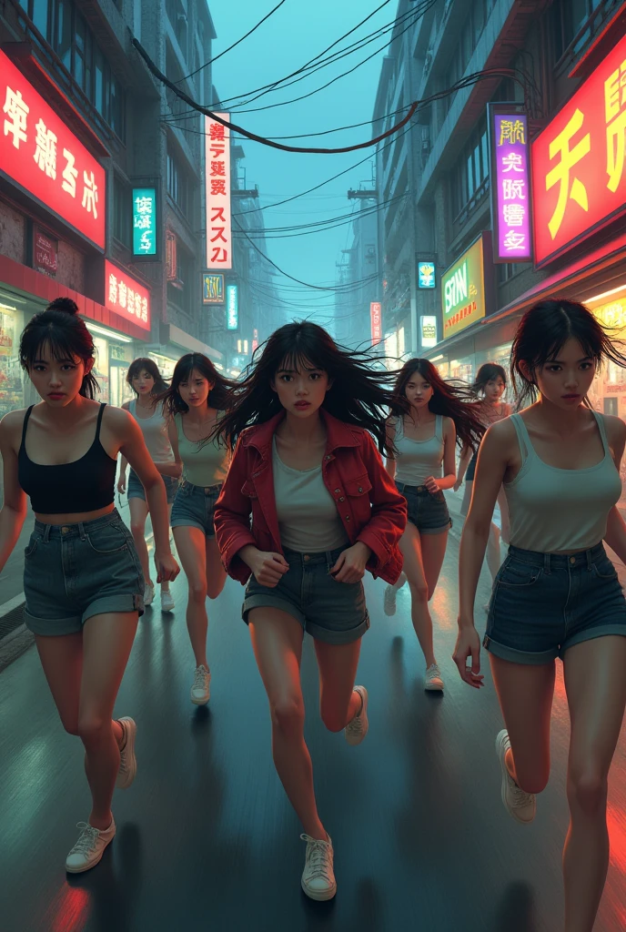 10 women in their twenties、Being chased by zombies、Japan、In town、panic