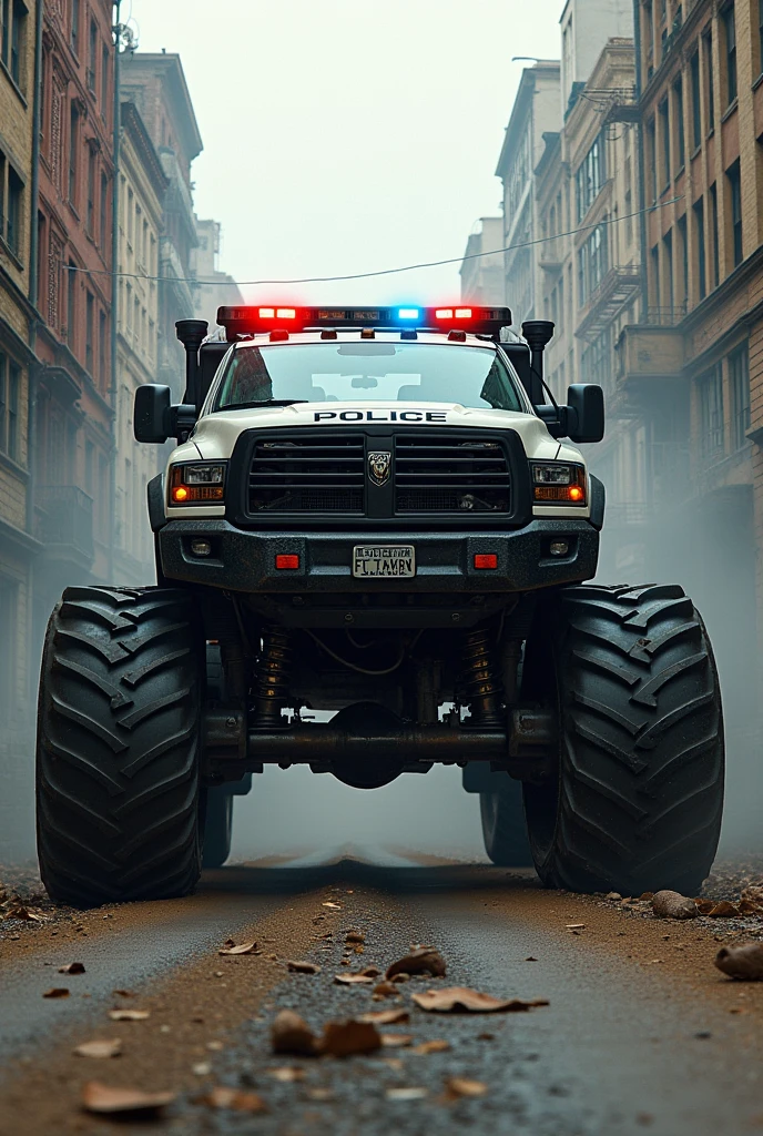 Police monster truck casting a net 
