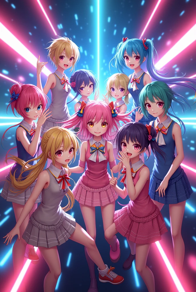 6 girls and 3 boys 3D vocaloid style for an album cover