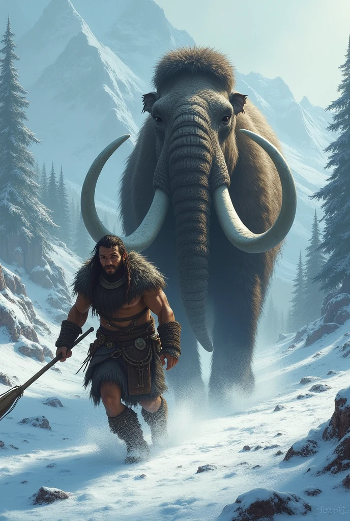 Human hunting a very fat mammoth

