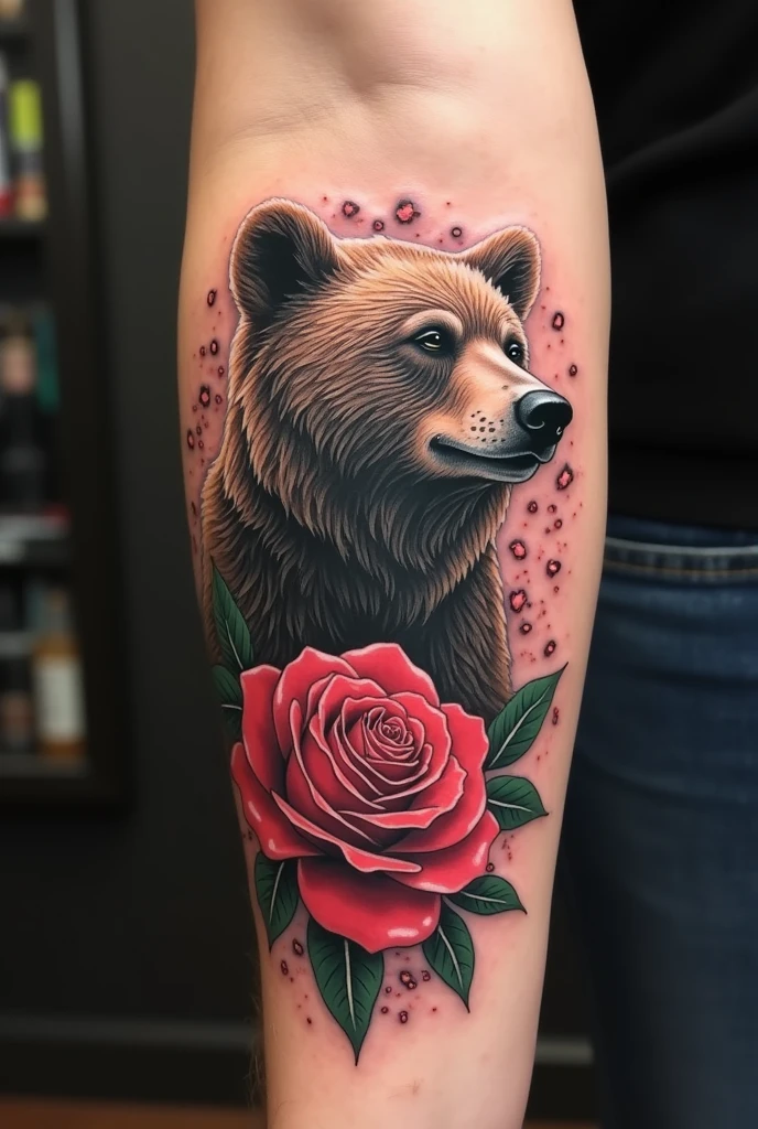 tattoo of a rose and above it a bear scratch