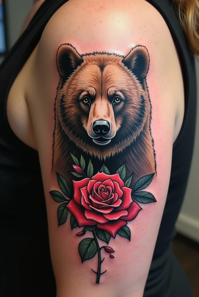tattoo of a rose and above it a bear scratch