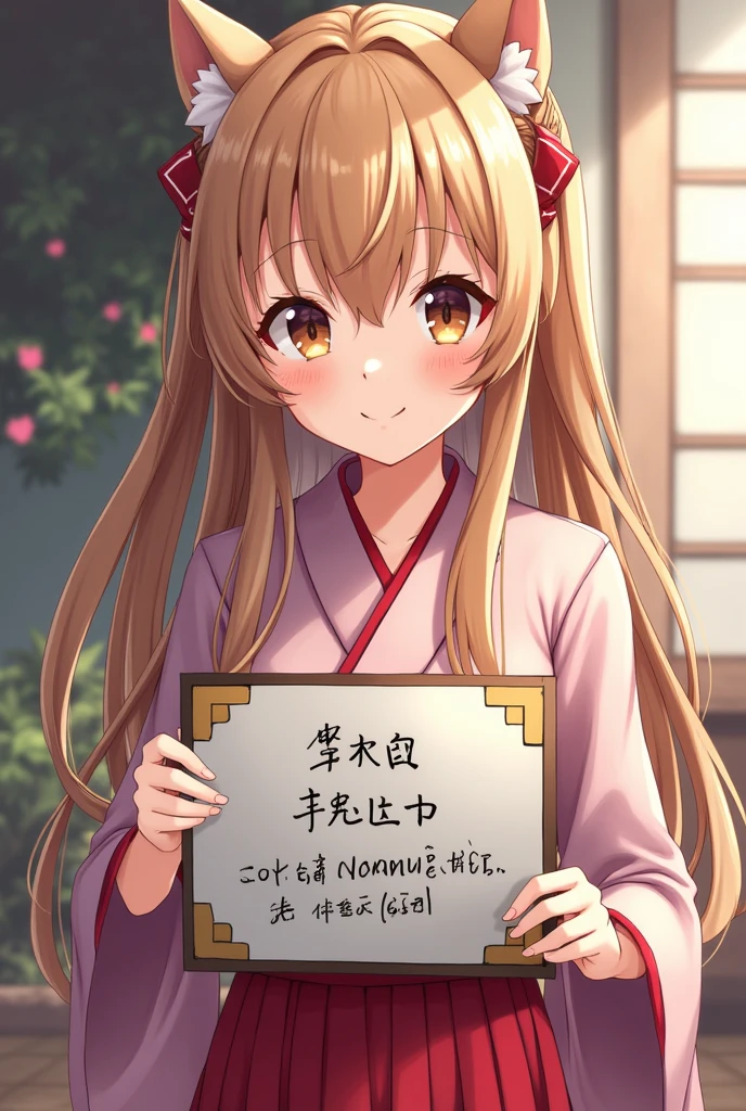 masterpiece、Highest quality、Detailed、Fantasy、A well-proportioned kemonomimi girl、in Japanese、I want to be a human as soon as possible!A placard that read、