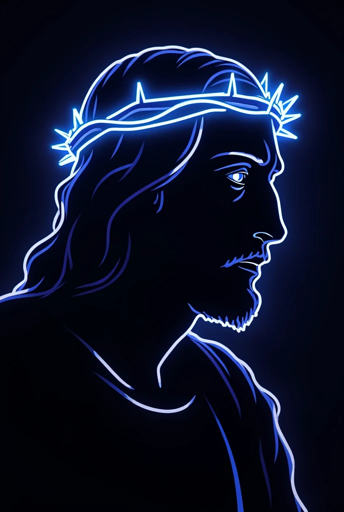 Silhouette of Christ the King&#39;s face in neon sign continuous line vector



