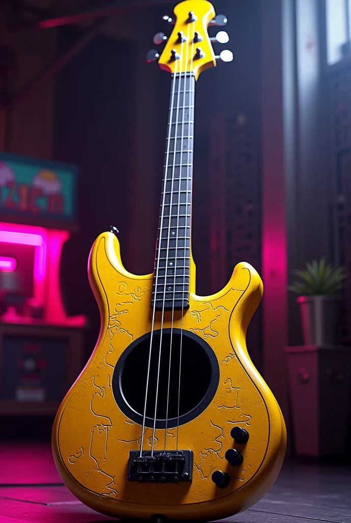 Videogame pacman shaped bass guitar 