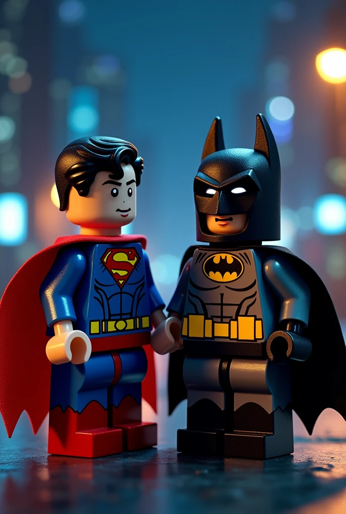 Superman and Batman in lego art, night