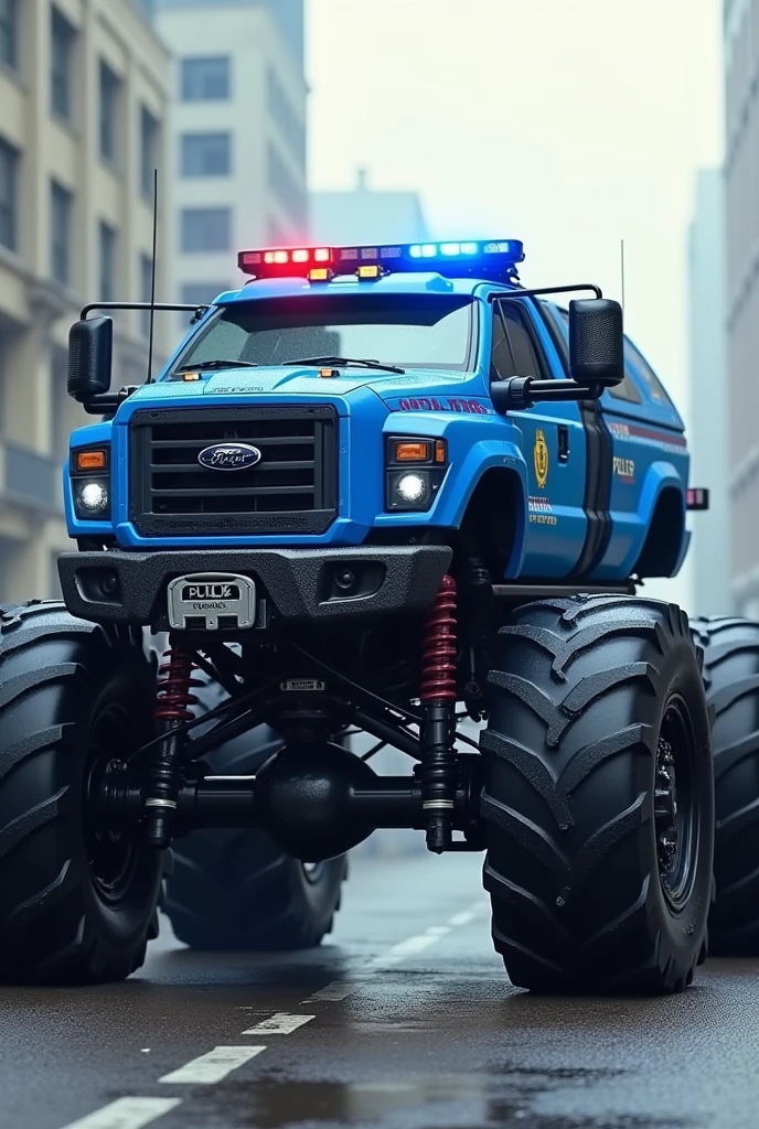 Blue Police Monster Truck with Super Net Launcher.
