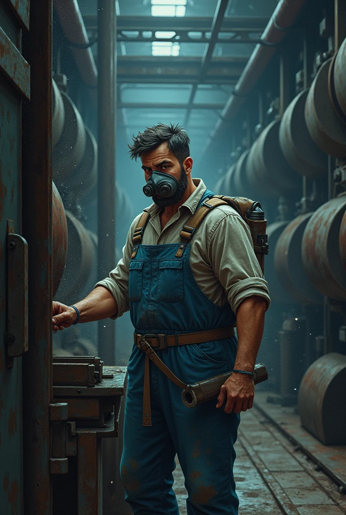 Easy drawing of a worker in a factory surrounded by dust