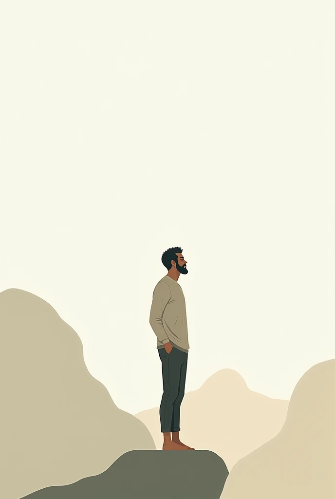 Stoic Hollistic View about Life, simple digital drawing of a man standing looking at a scenery not realistic