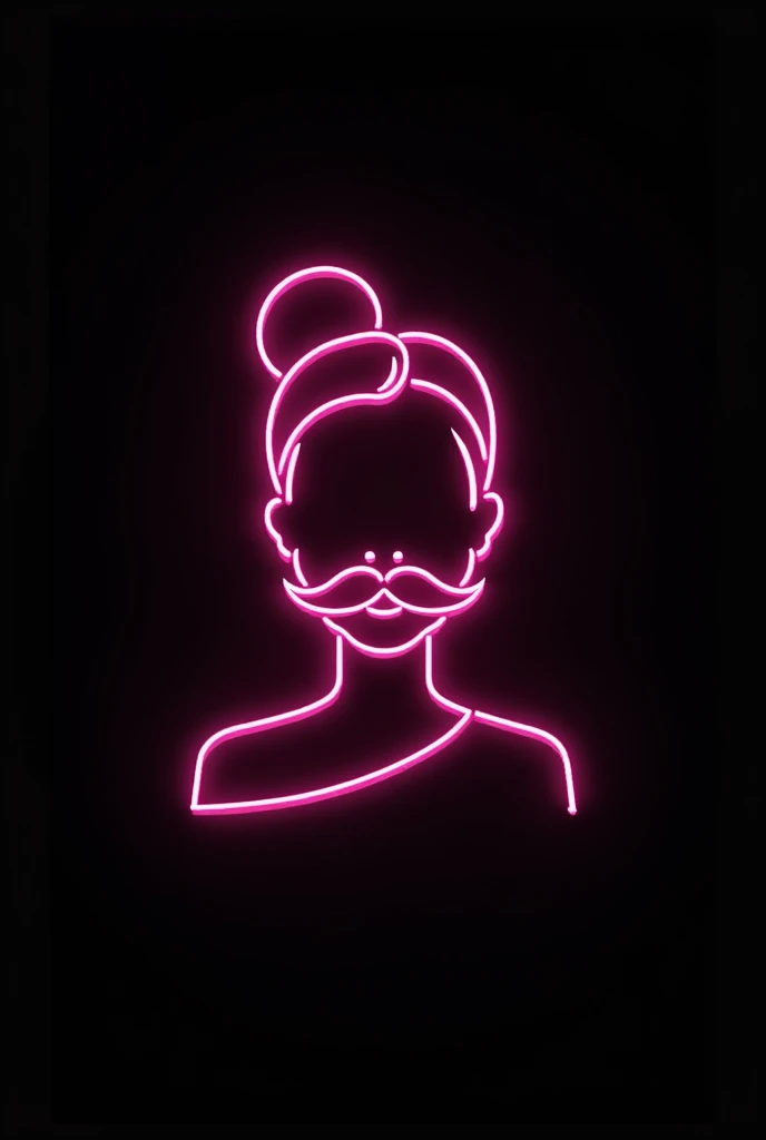 Neon pink ladybarber outline logo with black background that includes a razor and a mustache