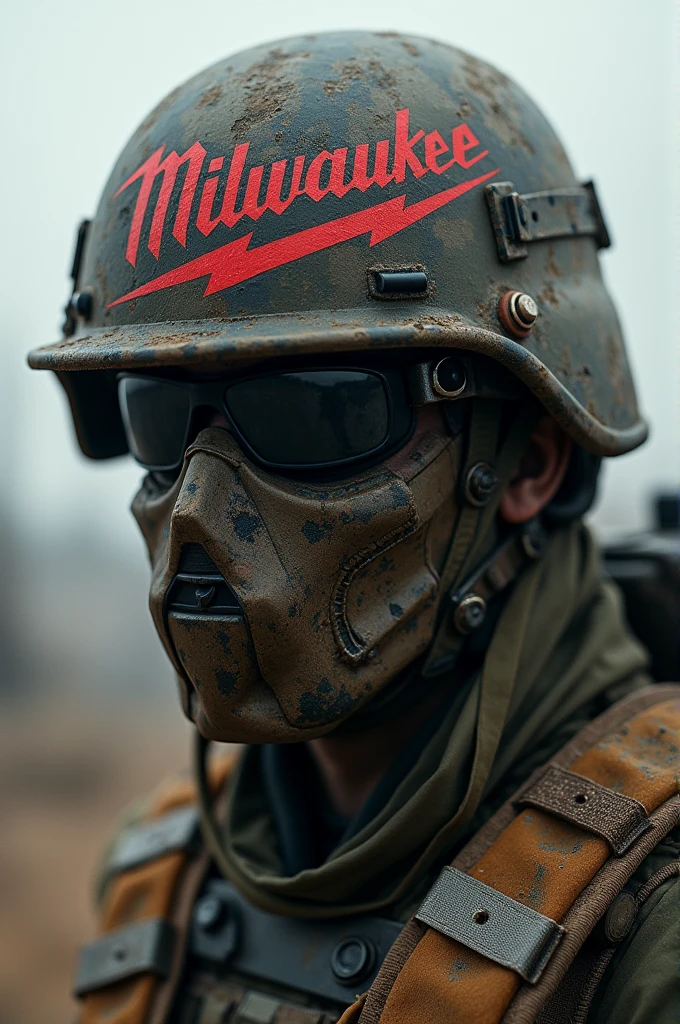 Create an image with a military-style Milwaukee helmet