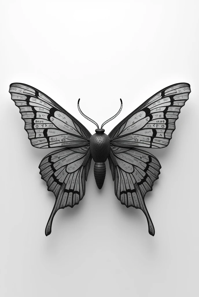 Black and white moth formed by advanced math symbols