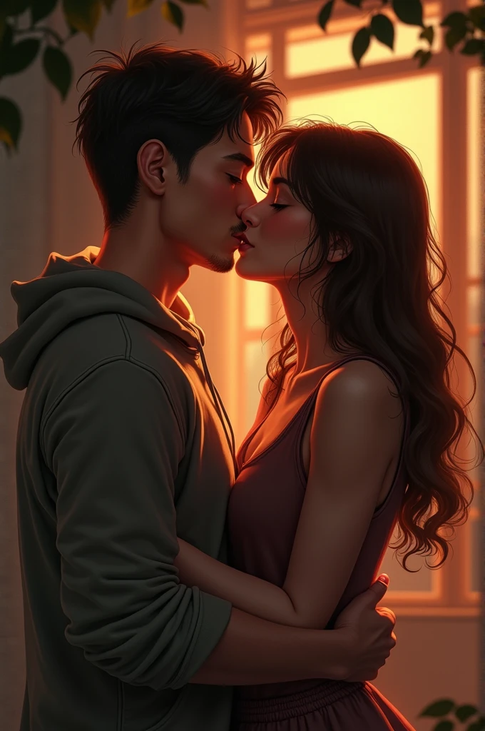Two friends kissing