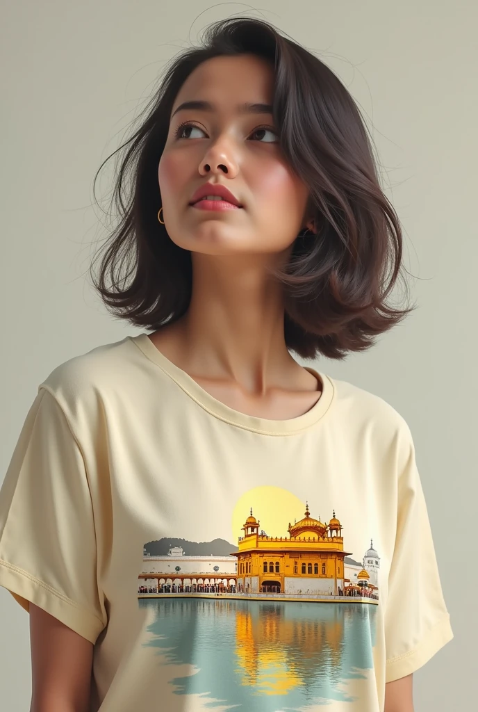 Crème shirt with clipart image of Harmandir Sahib