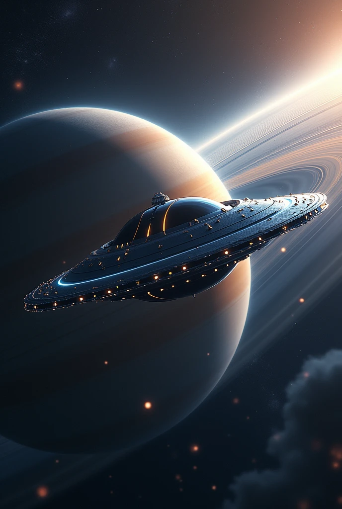 image of Saturn with flying saucer