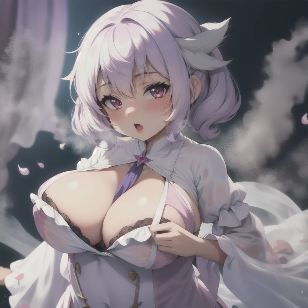 bionde，Double tail，Female ghost，loli，Large Breasts,bulge，Areola，Translucent clothing