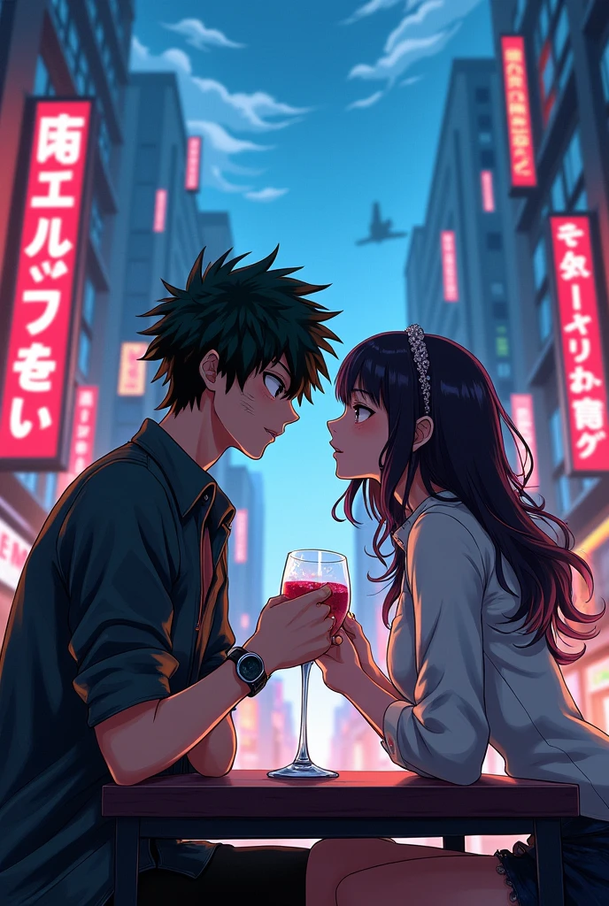 Todoroki from my hero Academia having a date with momo yayoruzo in the style of the my hero academia anime