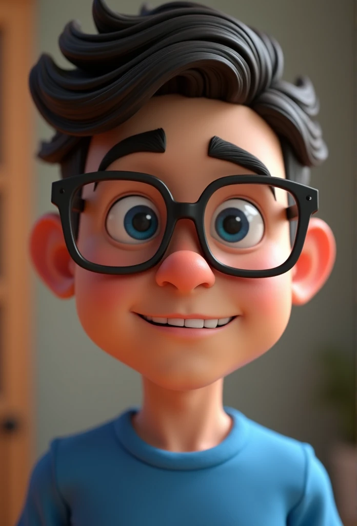 Cartoon character of a man in black glasses and blue shirt, an animated character, stylized character, animation style rendering, 3d stylized, Arnold Maya rendering, Stylized 3D rendering, toon render screenshot, 3d character, 3d character, Stylized 3D rendering, 3D character rendering, cartoon character, Personagem de close up, character posing,  (Pixar-style) (master part:1.2) (bokeh) (best qualityer) (skin detailed) (detailed texture) (8k) (Argilla) (cinematic lighting) (sharp focus